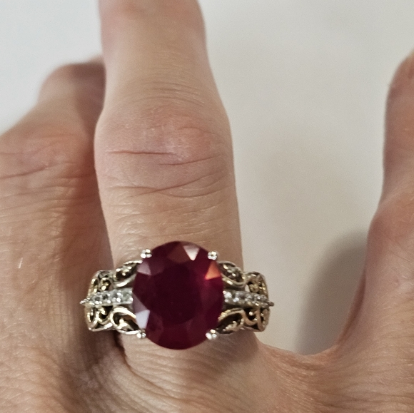 Genuine Niassa Ruby & White Zircon Ring 14k/Platinum over 925 Size 7 Fin… - Picture 7 of 7